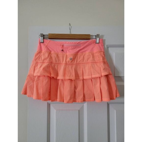 Run Pace Setter Lululemon Tennis Skirt Skort Wagon Striped Orange Size 4 - Picture 1 of 7